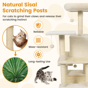 58" Multi-Level Cat Tree Soft Plush Cat Tower with Padded Top Perch-Beige