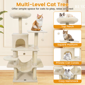 58" Multi-Level Cat Tree Soft Plush Cat Tower with Padded Top Perch-Beige
