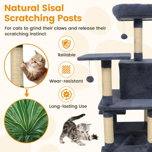 58" Multi-Level Cat Tree Soft Plush Cat Tower with Padded Top Perch-Grey