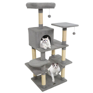 58" Multi-Level Cat Tree Soft Plush Cat Tower with Padded Top Perch-Light Gray