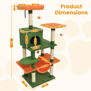 58" Multi-Level Cat Tree Soft Plush Cat Tower with Padded Top Perch-Green