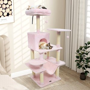 58" Multi-Level Cat Tree Soft Plush Cat Tower with Padded Top Perch-Pink