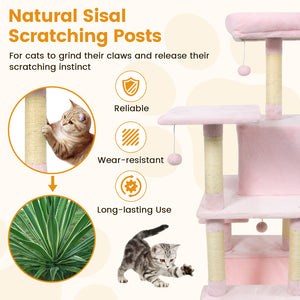 58" Multi-Level Cat Tree Soft Plush Cat Tower with Padded Top Perch-Pink