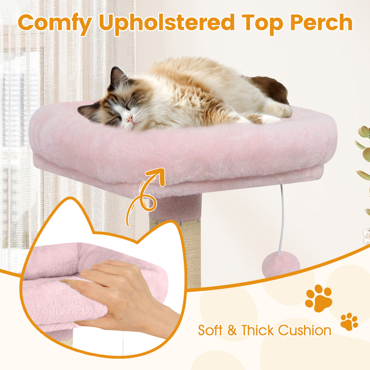 58" Multi-Level Cat Tree Soft Plush Cat Tower with Padded Top Perch-Pink