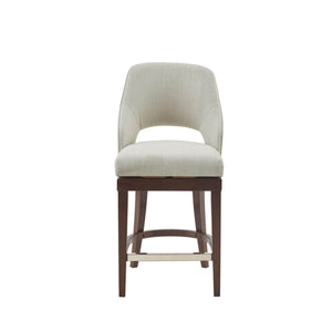 Counter Stool With Swivel Seat, Upholstery And Solid Wood Legs - Cream by Couch.com