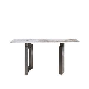 63" Modern Artificial Stone Pandora White Curved Metal Leg Dining Table, 6 People - Antique White / Black by Couch.com