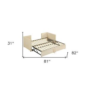 Beige Upholstered Twin Day Bed With Trundle