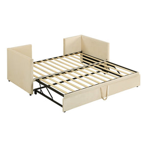 Beige Upholstered Twin Day Bed With Trundle