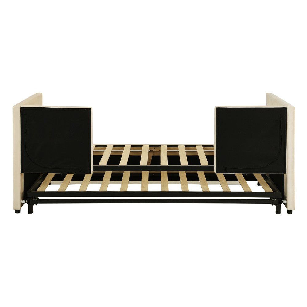 Beige Upholstered Twin Day Bed With Trundle