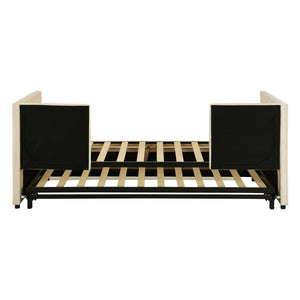 Beige Upholstered Twin Day Bed With Trundle
