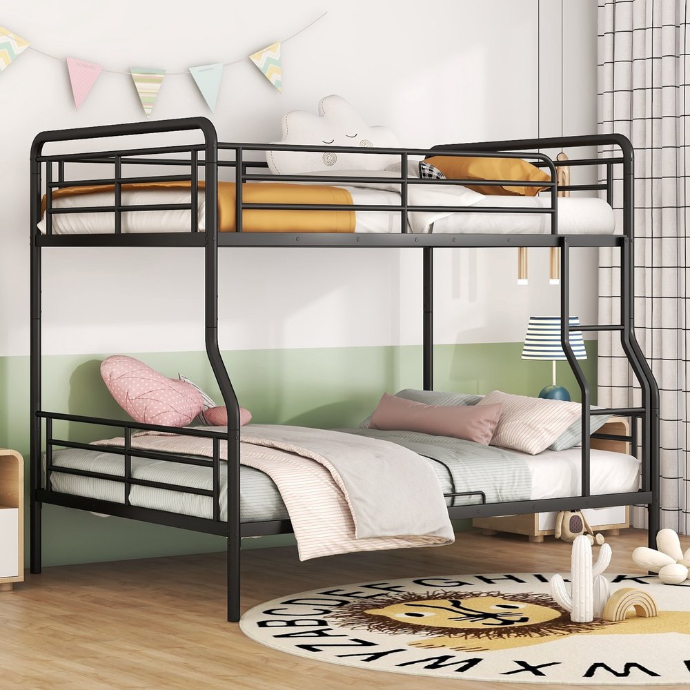 Black Full XL Over Queen Contemporary Metal Bunk Bed