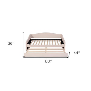 Beige Tufted Boucle Twin Day Bed With LED Lighting And Trundle And USB