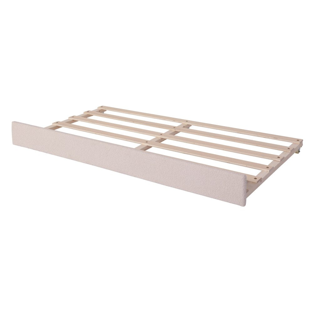 Beige Tufted Boucle Twin Day Bed With LED Lighting And Trundle And USB