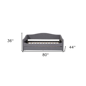 Gray Tufted Boucle Twin Day Bed With LED Lighting And Trundle And USB