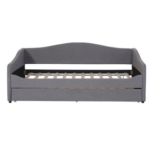 Gray Tufted Boucle Twin Day Bed With LED Lighting And Trundle And USB