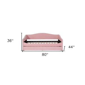 Pink Tufted Boucle Twin Day Bed With LED Lighting And Trundle And USB