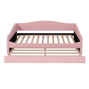 Pink Tufted Boucle Twin Day Bed With LED Lighting And Trundle And USB
