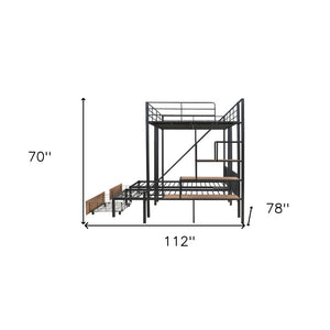 Black Full Over Two Twins Metal Bunk Bed With Stairs And Storage