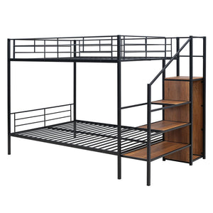 Black Full Over Full Metal Bunk Bed With Stairs And Storage