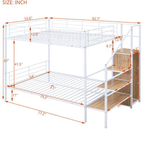 White Full Over Full Metal Bunk Bed With Stairs And Storage