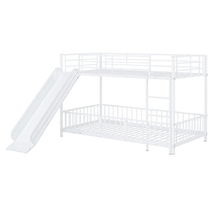 White Twin Over Twin Metal Bunk Bed With Slide