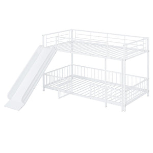 White Twin Over Twin Metal Bunk Bed With Slide