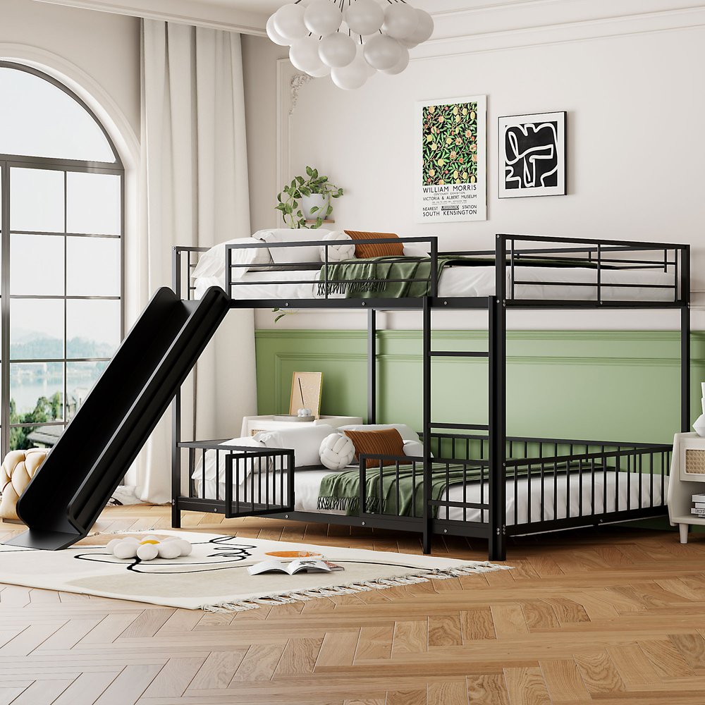 Black Full Over Full Metal Bunk Bed With Slide
