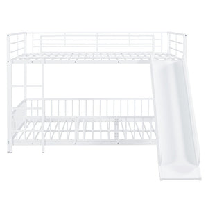 White Full Over Full Metal Bunk Bed With Slide