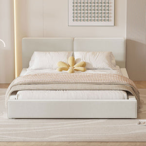 Beige Tufted Velvet Upholstered Queen Bed Frame