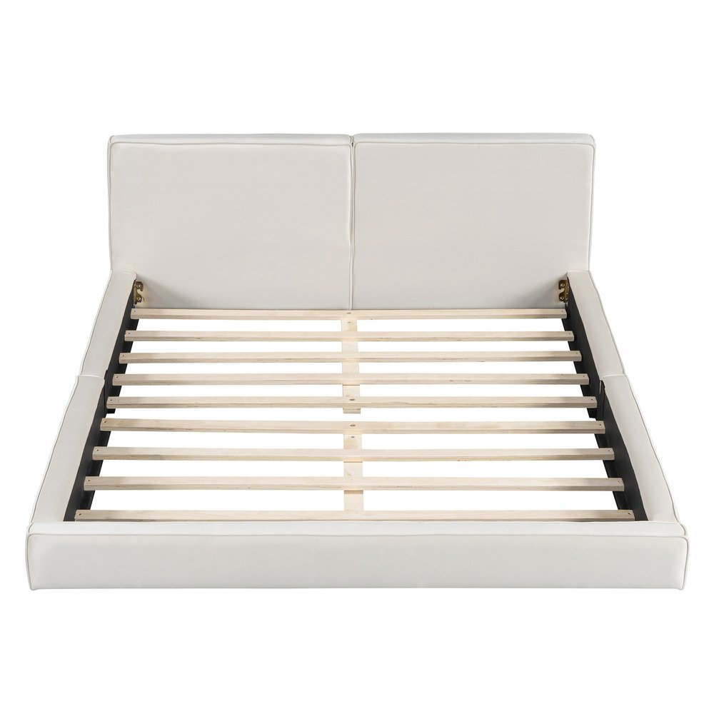 Beige Tufted Velvet Upholstered Queen Bed Frame