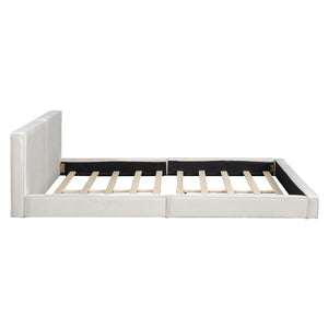 Beige Tufted Velvet Upholstered Queen Bed Frame