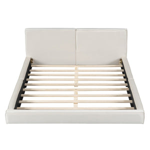 Beige Tufted Velvet Upholstered Queen Bed Frame