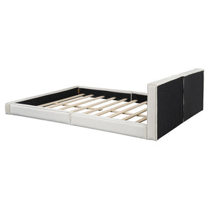 Beige Tufted Velvet Upholstered Queen Bed Frame