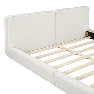 Beige Tufted Velvet Upholstered Queen Bed Frame