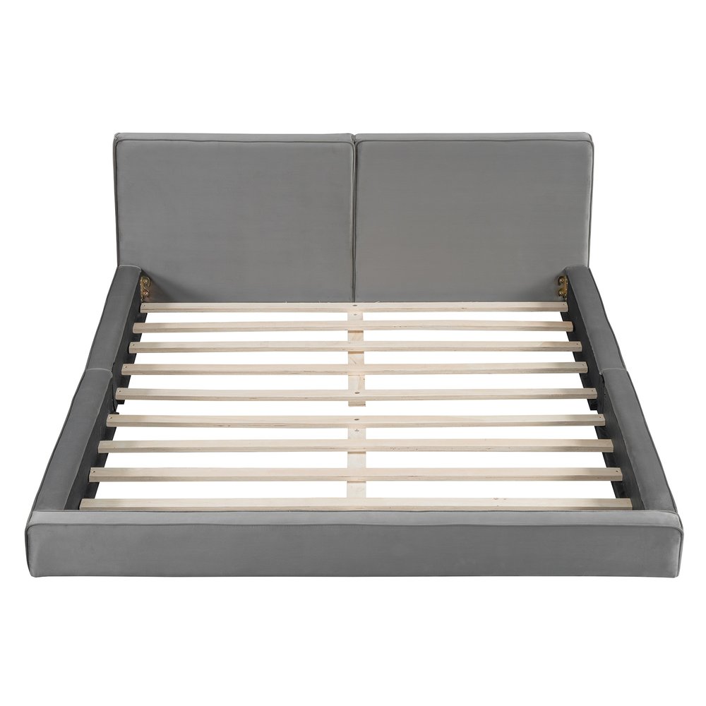 Gray Tufted Velvet Upholstered Queen Bed Frame