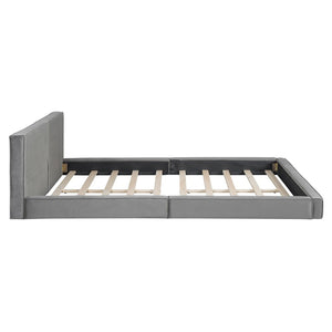 Gray Tufted Velvet Upholstered Queen Bed Frame