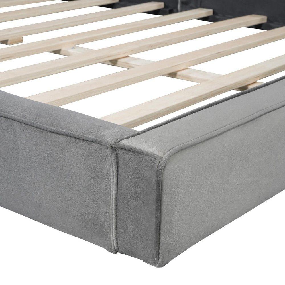 Gray Tufted Velvet Upholstered Queen Bed Frame