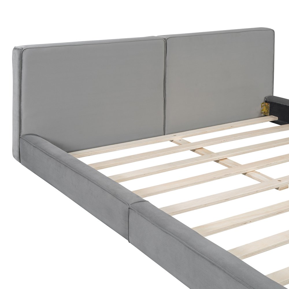 Gray Tufted Velvet Upholstered Queen Bed Frame