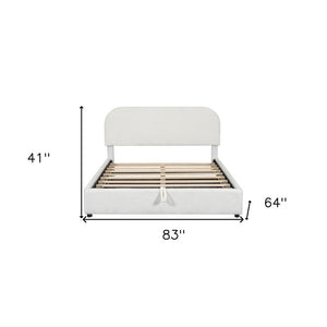 White Boucle Upholstered Queen Bed Frame With Hydraulic Lift Storage