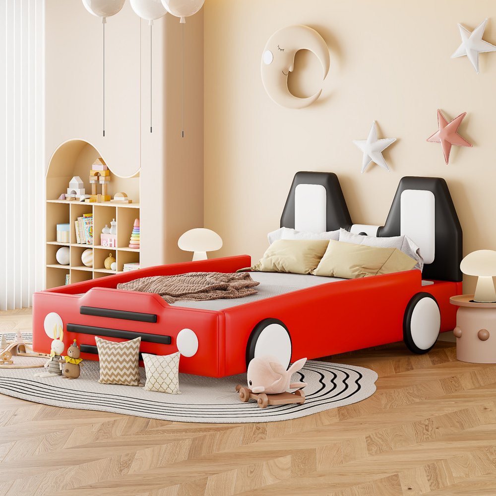Red Tufted Upholstered Twin Bed Frame