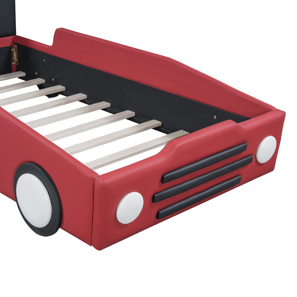 Red Tufted Upholstered Twin Bed Frame