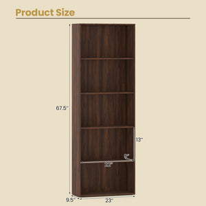 5-Shelf Storage Bookcase Modern Multi-Functional Display Cabinet Furniture-Walnut