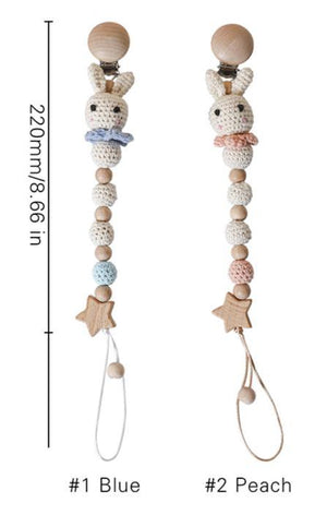 Modern Handmade Pacifier Chain Baby Teething Chains Crochet Rabbit Panda Beads Wooden Clips Wood Tiny Rod  For Kids