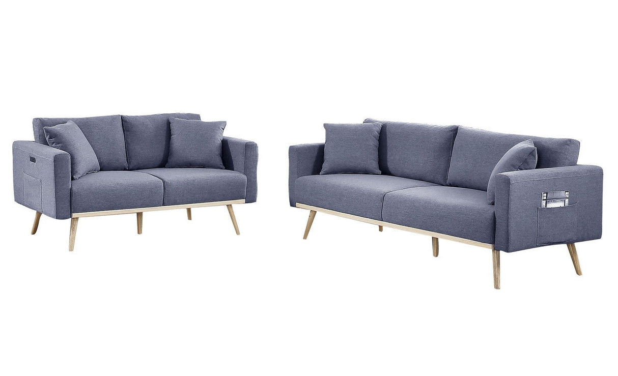 Easton - Linen Fabric Living Room Set With USB Charging Ports Pockets And Pillows (Set of 2) by Couch.com