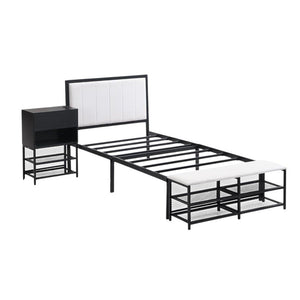 Black and White Metal And Tufted Upholstery Upholstered Twin Bed Frame