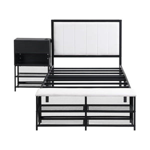 Black and White Metal And Tufted Upholstery Upholstered Twin Bed Frame