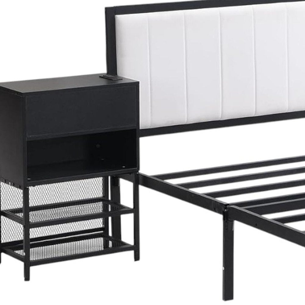 Black and White Metal And Tufted Upholstery Upholstered Twin Bed Frame
