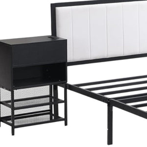 Black and White Metal And Tufted Upholstery Upholstered Twin Bed Frame