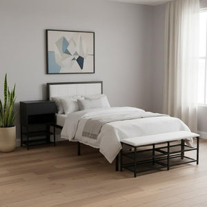 Black and White Metal And Tufted Upholstery Upholstered Twin Bed Frame