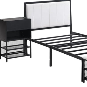 Black and White Metal And Tufted Upholstery Upholstered Twin Bed Frame